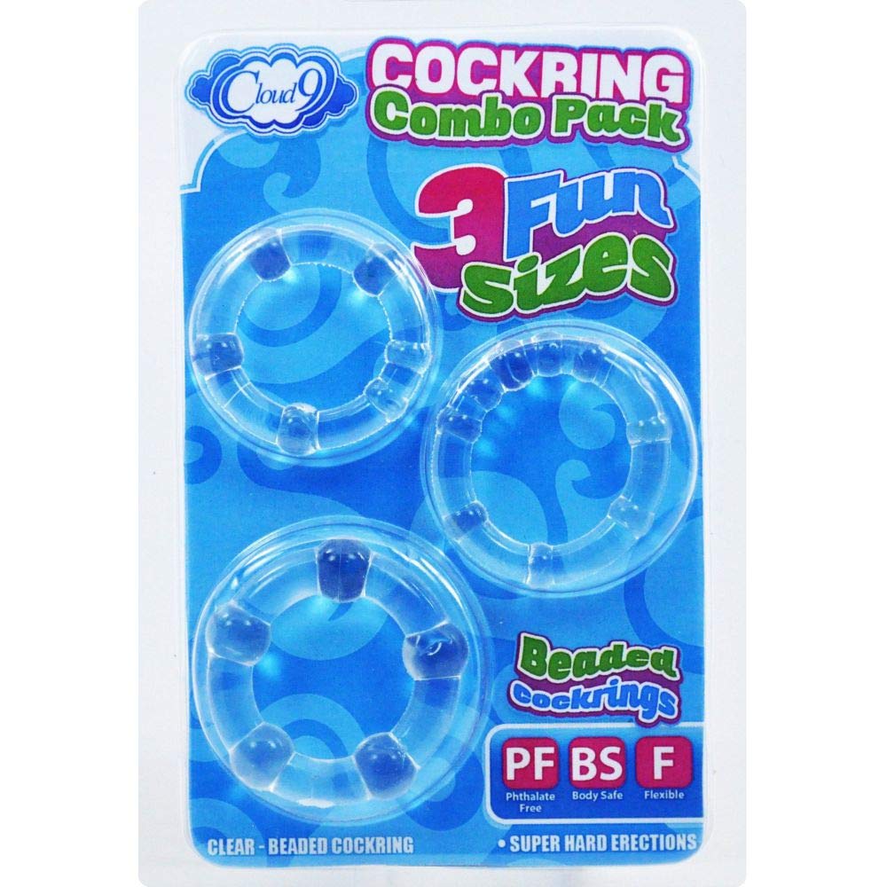 Cloud 9 Beaded C-Ring Penis Bands 3 Sizes Pack Clear