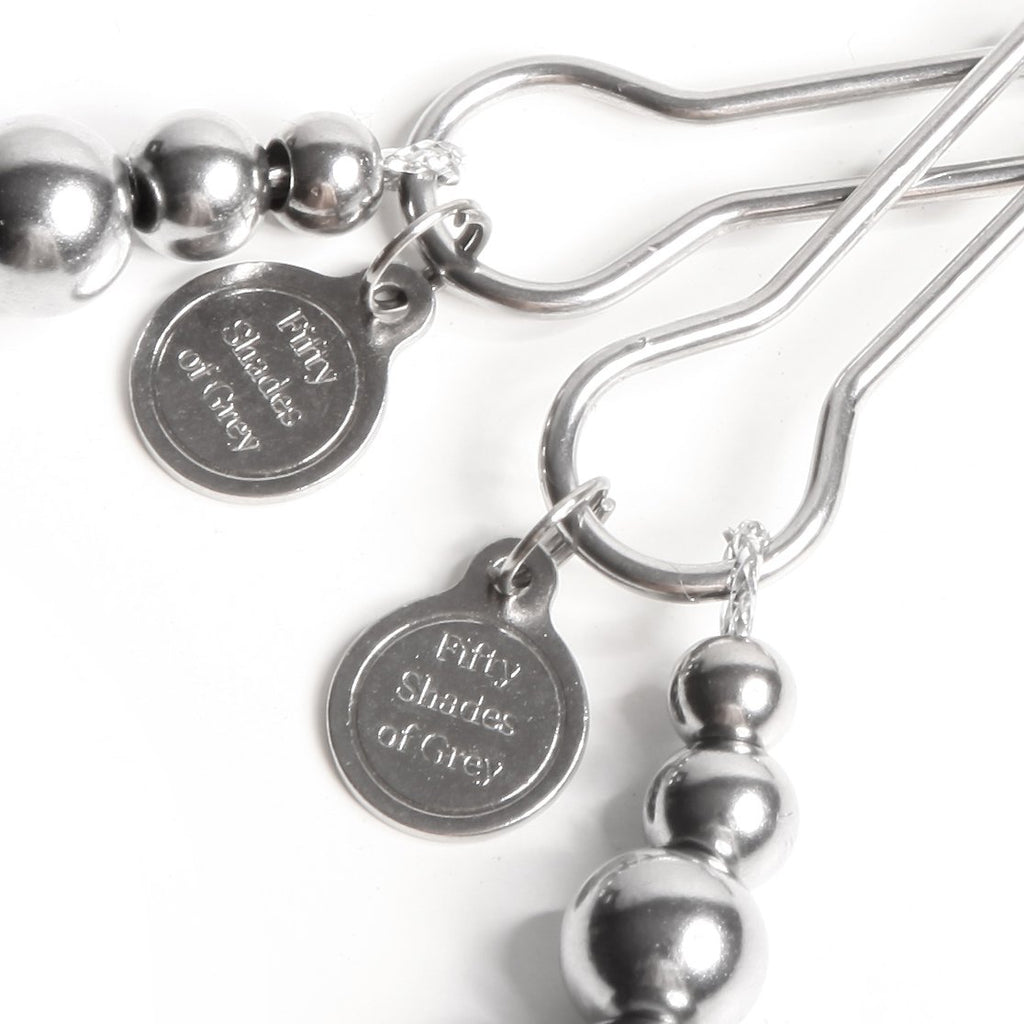 Fifty Shades Of Grey The Pinch Nipple Clamps - Adjustable Weight Metal Nipple Clamps For Sex Pleasure - Silicone Coated Clip - Includes Satin Bag - Silver