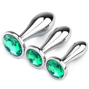 Anal Butt Plug, 3Pcs Set Metal Anal Butt Plug Sex Toy with Crystal Diamond Beginner Anal Toy for Adult Unisex (Green)