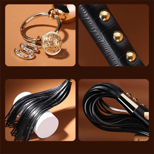 Sex Whip 16.5'' PU Leather Riding Crop, Gold Riveting and Black BDSM Whip Floggers Whip Flirting Fantasy Sex Toys Whips and Padd