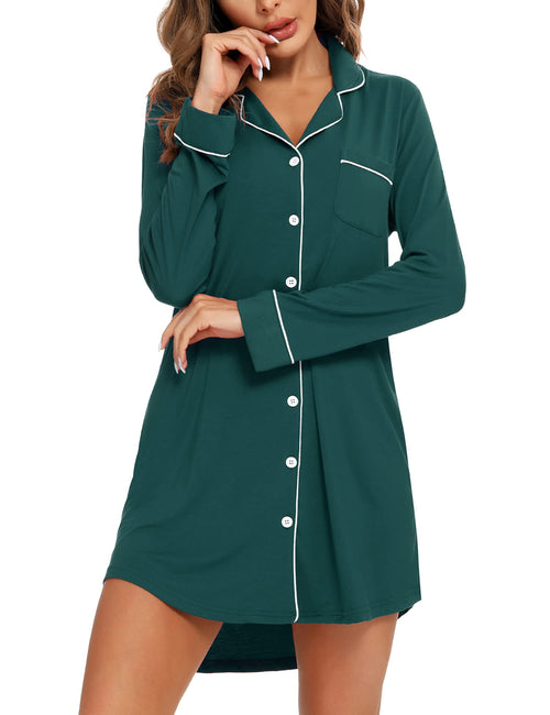 Anjue Womens Nightgown Cotton Sleep Shirts for Women Long Sleeve Maternity Pjs Loose Comfy Pajama Shirts for Women
