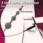 Anal Beads Butt Plug with Penis Cock Rings Adult Anal Sex Toys for Women Men, Flexible Silicone Anal Plug Prostate Massager Grad