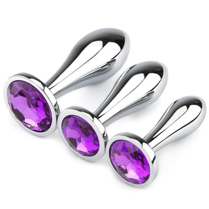 Anal Butt Plug, 3Pcs Set Safety Metal Anal Butt Plug Sex Toys with Crystal Diamond Beginner Anal Toys for Adult Unisex (Purple)