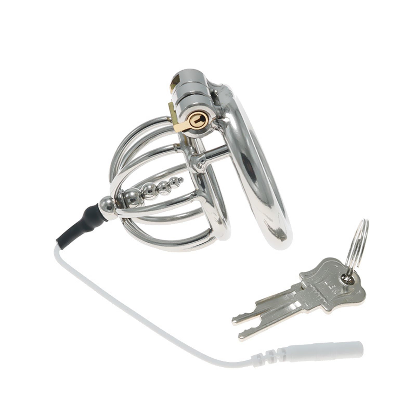 Electric Shock Chastity Lock with Bead Chastity Cage Metal Anal Plug Combination Electric Shock Set Sex Toy