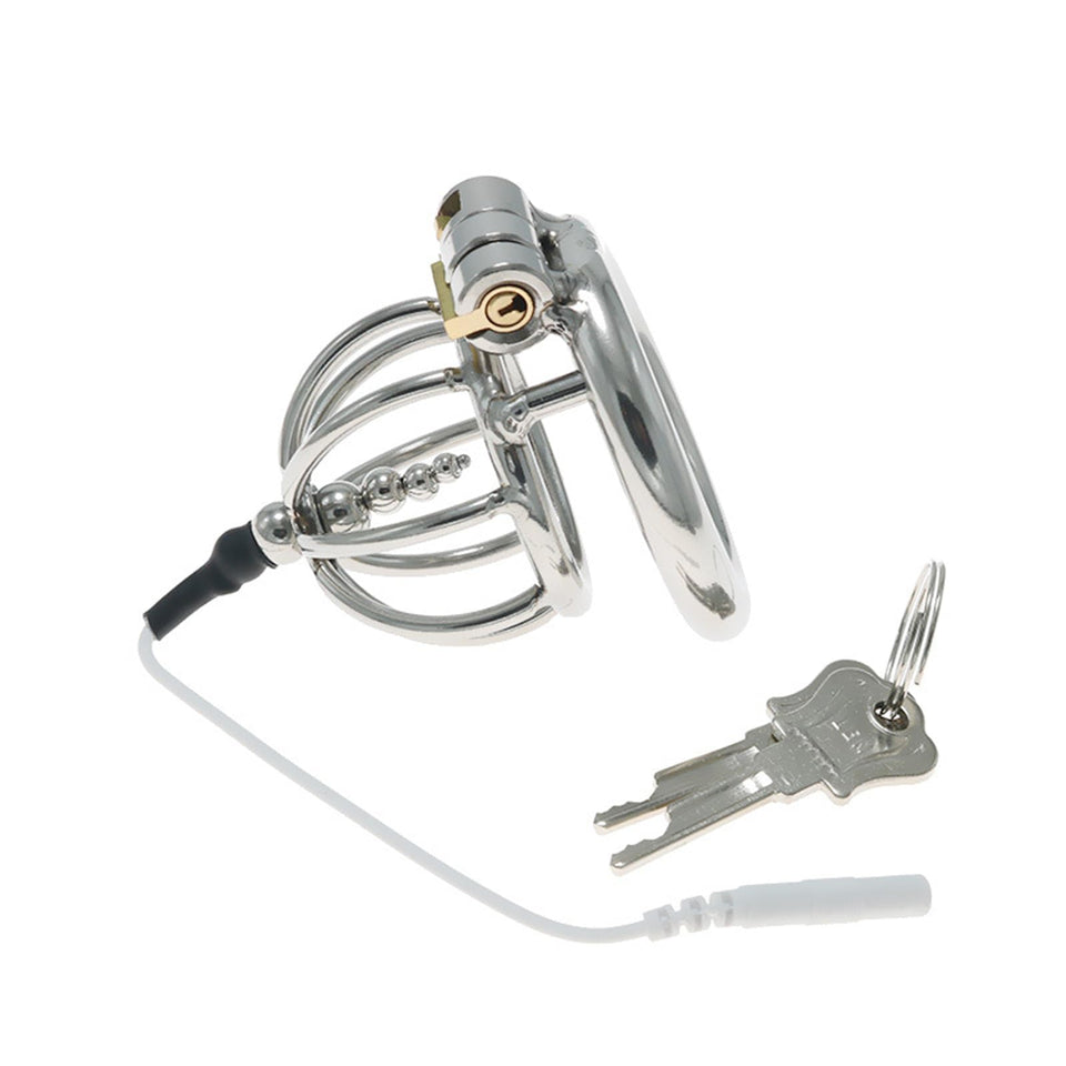 Electric Shock Chastity Lock with Bead Chastity Cage Metal Anal Plug Combination Electric Shock Set Sex Toy