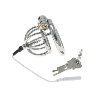 Electric Shock Chastity Lock with Bead Chastity Cage Metal Anal Plug Combination Electric Shock Set Sex Toy(B,L)