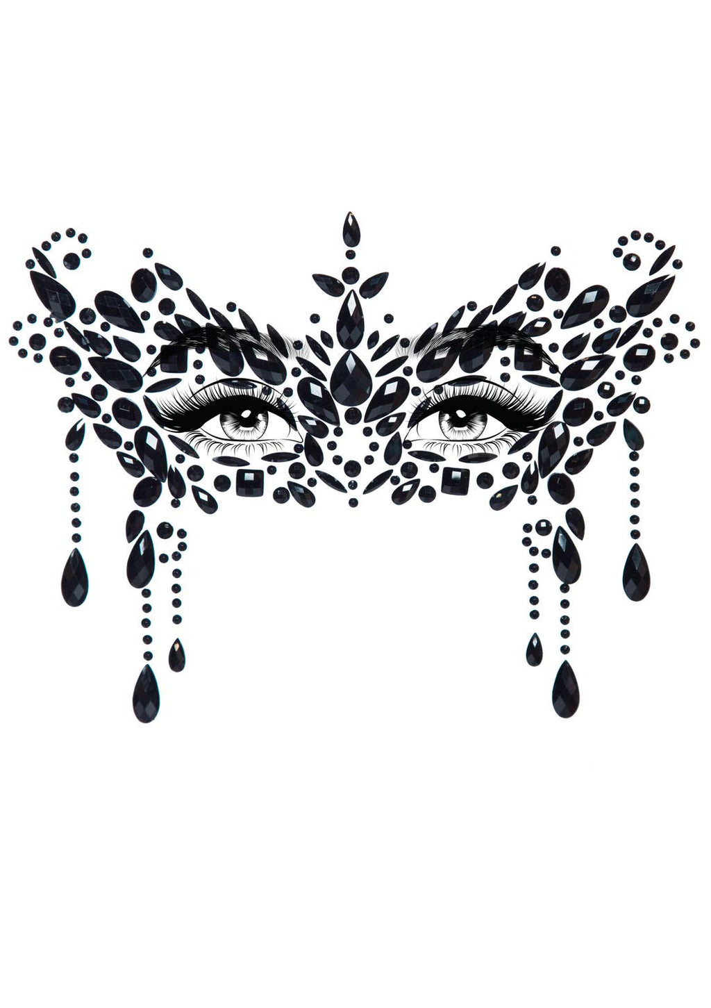 Masquerade Adhesive Face Jewel - O/S / Black