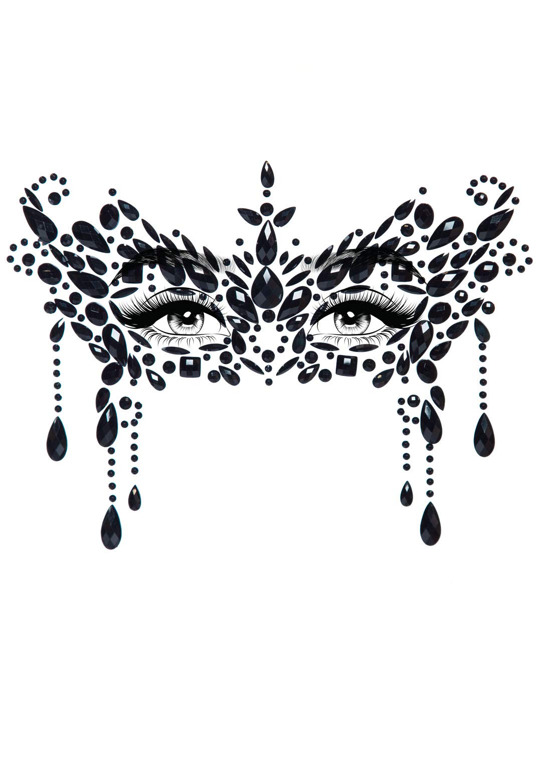 Masquerade Adhesive Face Jewel - O/S / Black
