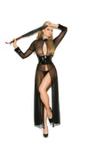 Elegant Moments Womens Mesh & Vinyl Long Sleeve Gown & G-String 2Pc Set Only, Black, Medium