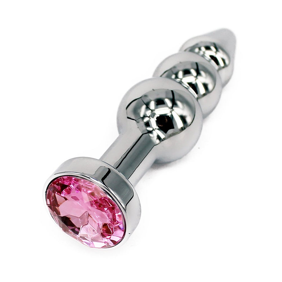 Metal Anal Trainer Butt Plug for Beginners, Eastern Delights 3 Beads Anal Sex Toy, Pink