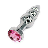 Metal Anal Trainer Butt Plug for Beginners, Eastern Delights 3 Beads Anal Sex Toy, Pink