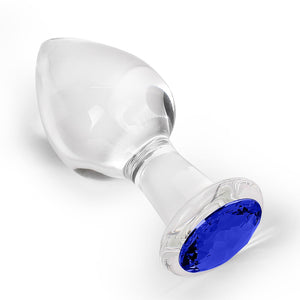 Crystal Glass Anal Plug with Luxury Jewelry Butt Plug Fetish Anus Stimulation Unisex Adult Anal Sex Toy (Blue, L)