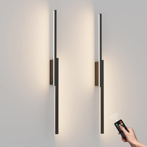 Aipsun 31.5Inch Black Battery Operated Wall Sconce Set Of 2, Rechargeable Wall Sconce Lighting Dimmable Wireless Wall Lights For