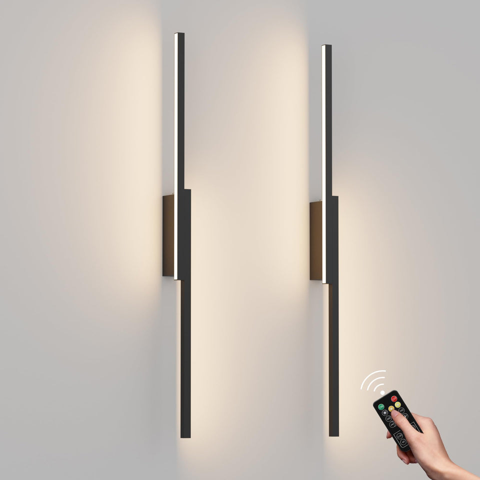 Aipsun 31.5Inch Black Battery Operated Wall Sconce Set Of 2, Rechargeable Wall Sconce Lighting Dimmable Wireless Wall Lights For