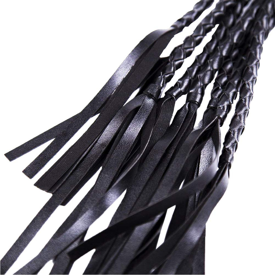 FST Leather Whip with Braided Handle Flogger BDSM Spanking Paddle Sex Toy for Couples Play