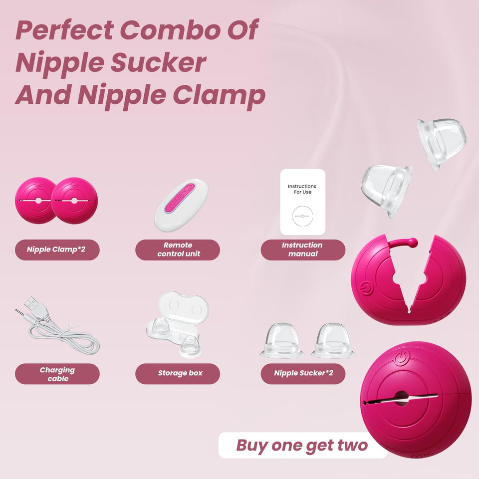 Nipple Sex Toys - Clamp-Sucker Combo, Nipple Vibrator Lightweight Wearable Vibrating Nipple Clamps, Remote Control Vibrators, BD