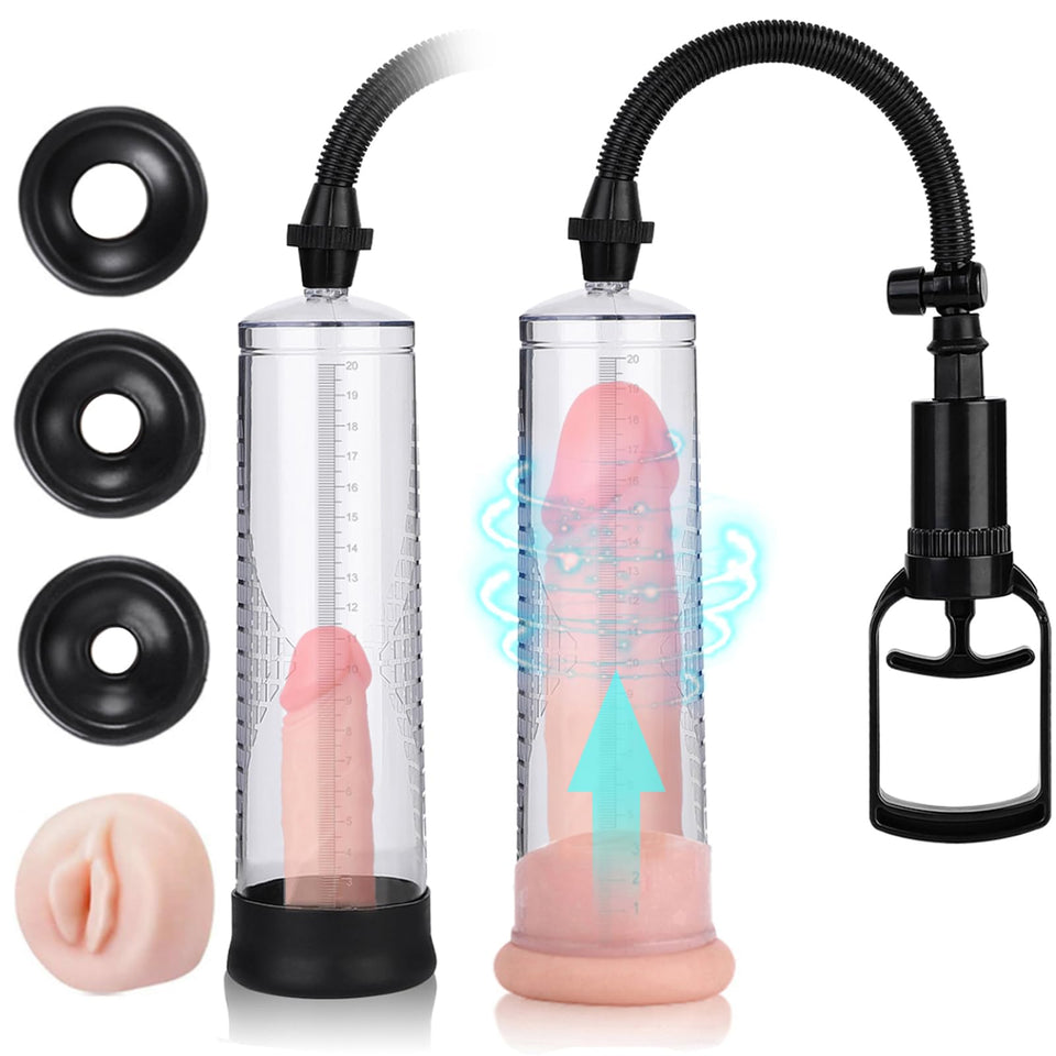 Live4Cool Vacuum Penis Pump Strengthen Manual Penis Enlarger Booster Extender Device For Men Penis Massage Care Male Sex Toy With 1Pcs Lifelike Vagina Sleeve, 3Pcs Suction Sleeves In 3 Sizes