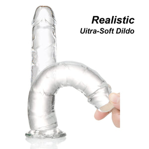 Transparent Dildo 7.7 inch,Strong Suction Cup - Crystal Clear G-Spot Realistic Toys, Soft and Flexible Adult Sex Toy