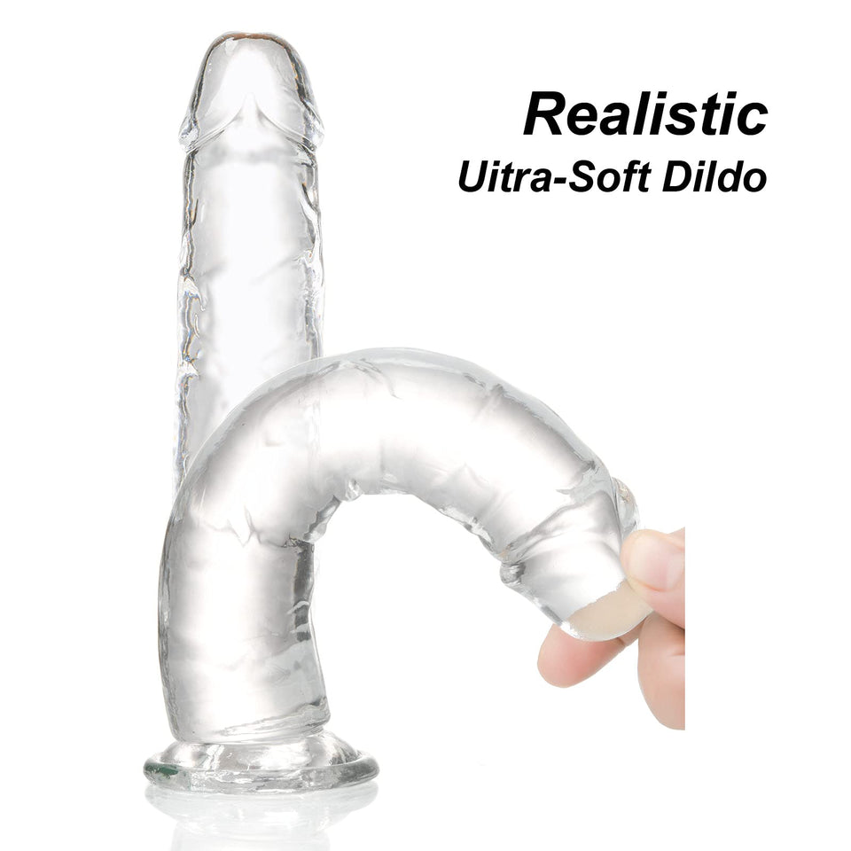 Transparent Dildo 7.7 inch,Strong Suction Cup - Crystal Clear G-Spot Realistic Toys, Soft and Flexible Adult Sex Toy