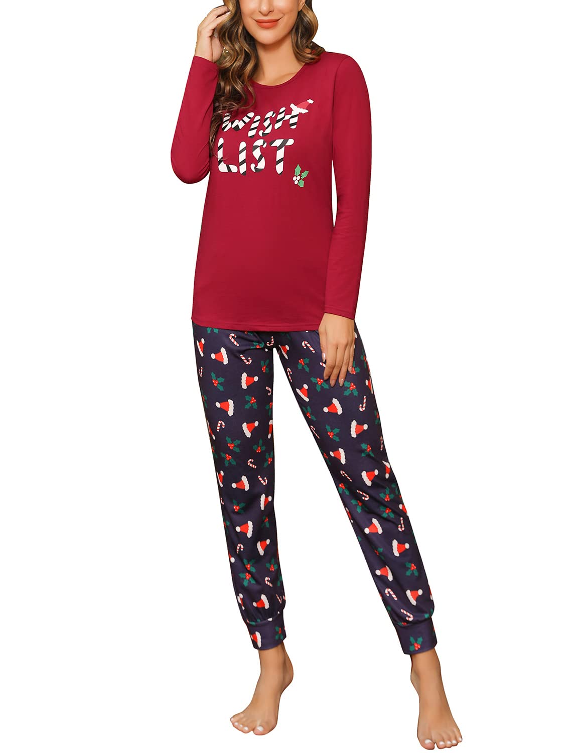 EISHOPEER Womens Christmas Pajamas Set Long Sleeve Matching Christmas Pjs Set Holiday Sleepwear Set Medium