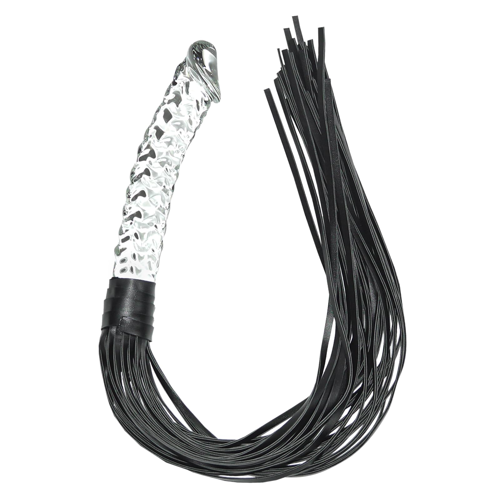 Realistic Glass Dildo with Sex Whip Sex Toys SM Leather Crystal Dildo Sex Flogger Transparent Crystal Penis Bondaged Whip for Me