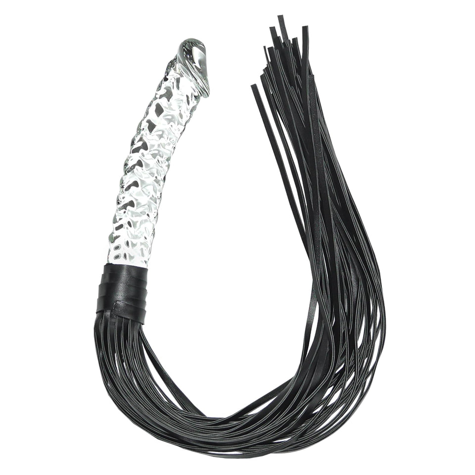 Realistic Glass Dildo with Sex Whip Sex Toys SM Leather Crystal Dildo Sex Flogger Transparent Crystal Penis Bondaged Whip for Me