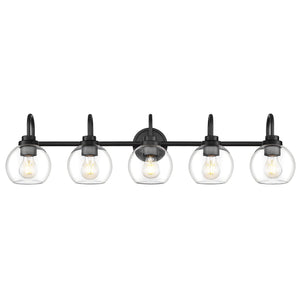 Audickic Bathroom Light Fixtures, 5-Light Matte Black Vanity Lights With Globe Clear Glass, 35 Inch Modern Vanity Lighting Fixtu
