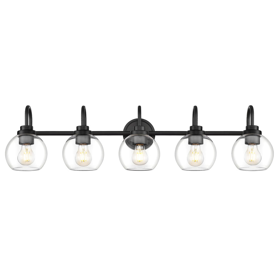 Audickic Bathroom Light Fixtures, 5-Light Matte Black Vanity Lights With Globe Clear Glass, 35 Inch Modern Vanity Lighting Fixtu