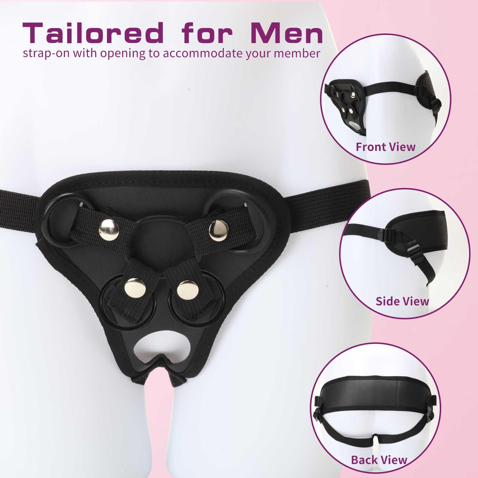 Strap On Dildo Harness, Plus Size Strapon Dildo Harness, Wide Bondage with Holes and 4 Rubber Rings, Adjustable Strap-on Harness