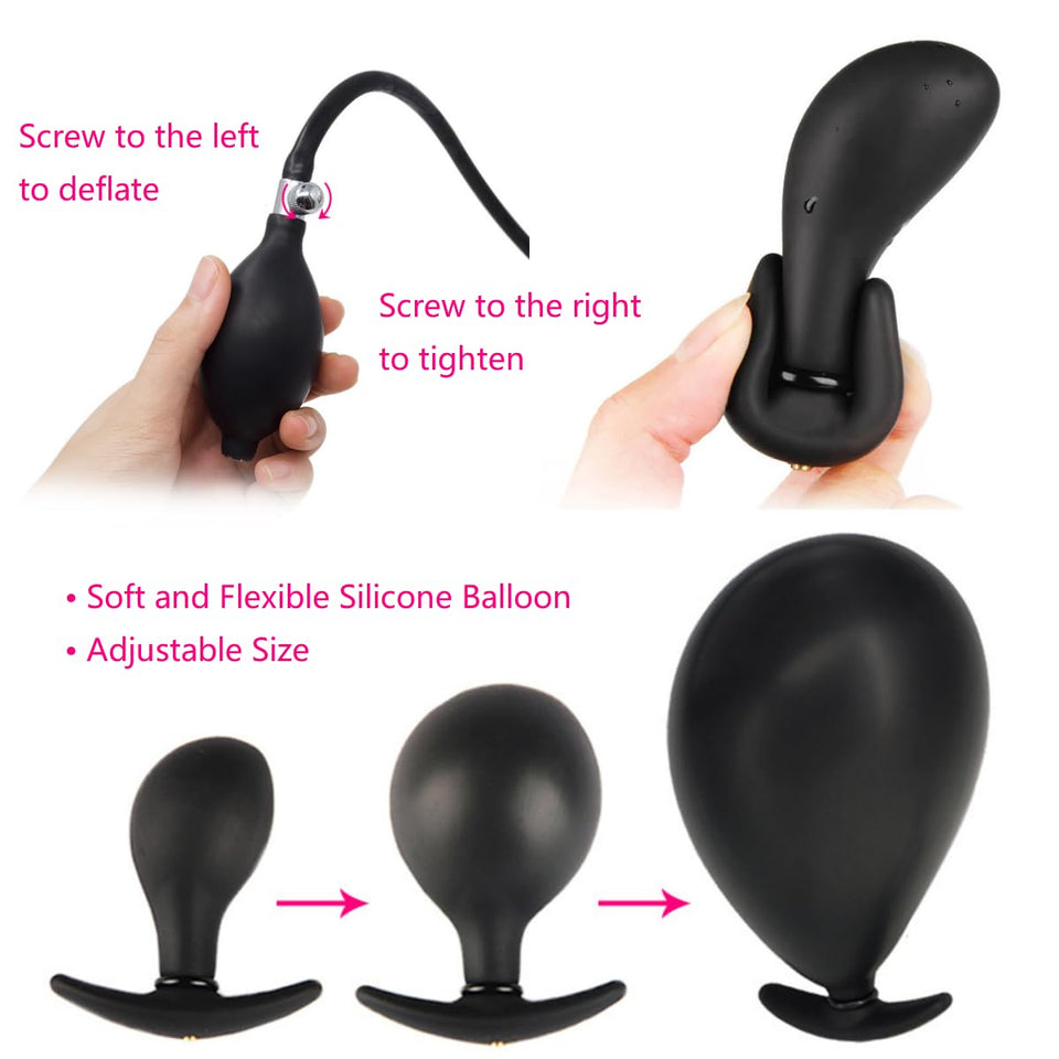 BDSM SM Open Mouth Gag Inflatable Silicone Ball Gag Mouth Plug with Lock for Men Women Gay, Adjustable Fetish Head Harness for A