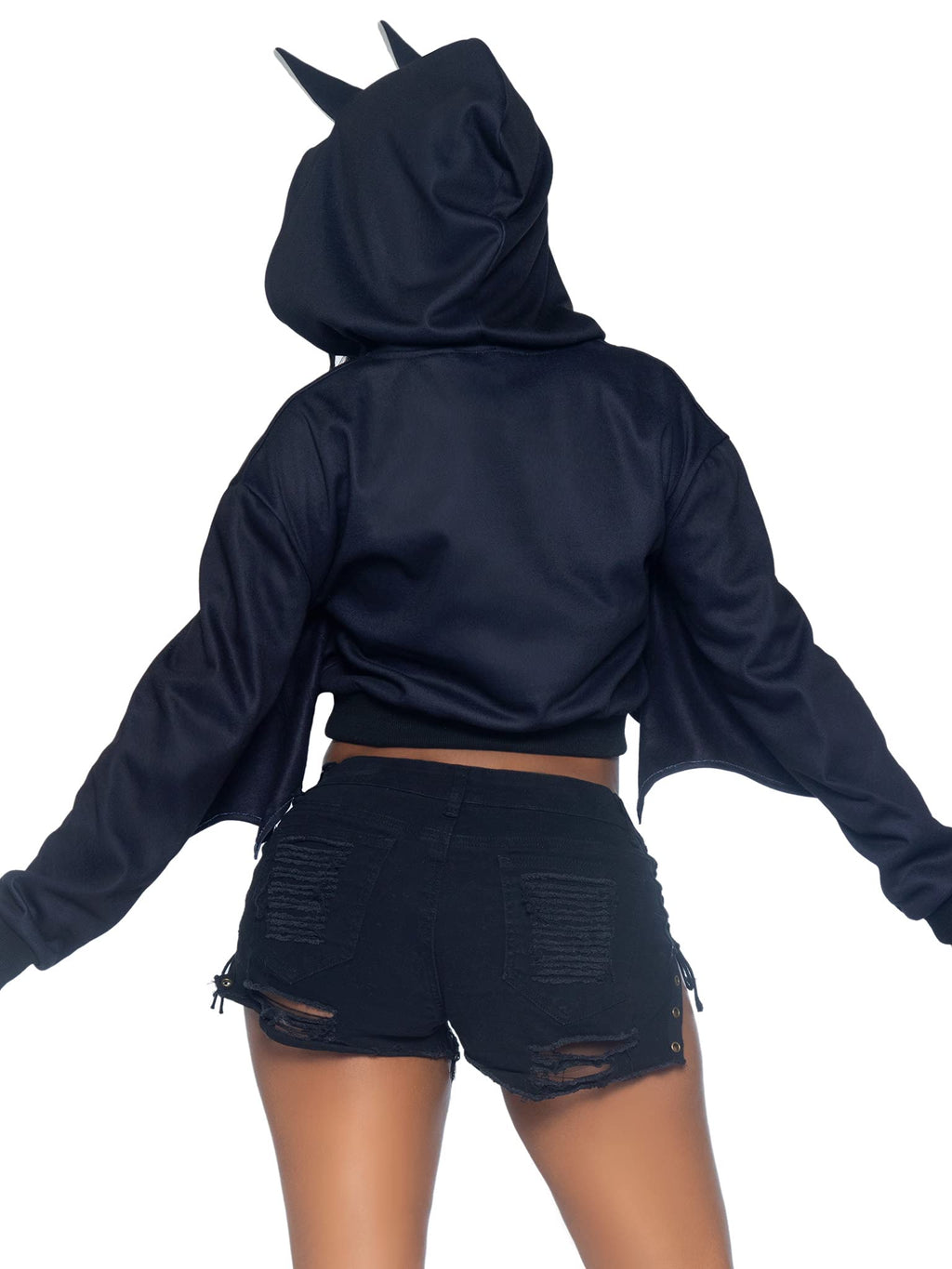 Bat Cropped Hoodie. - Med/Lge / Black