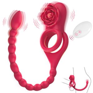 Upgraded Vibrating Penis Ring Sleeve with Rose Clitoral Vibrator, Cock Ring Remote Control Anal Butt Plug Prostate Massager 10 V