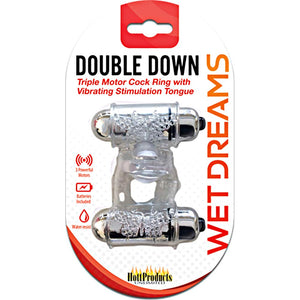 Wet Dreams Double Down Dual Motor Cock Ring W Power Bullet & Stimulator Tongue W Motor