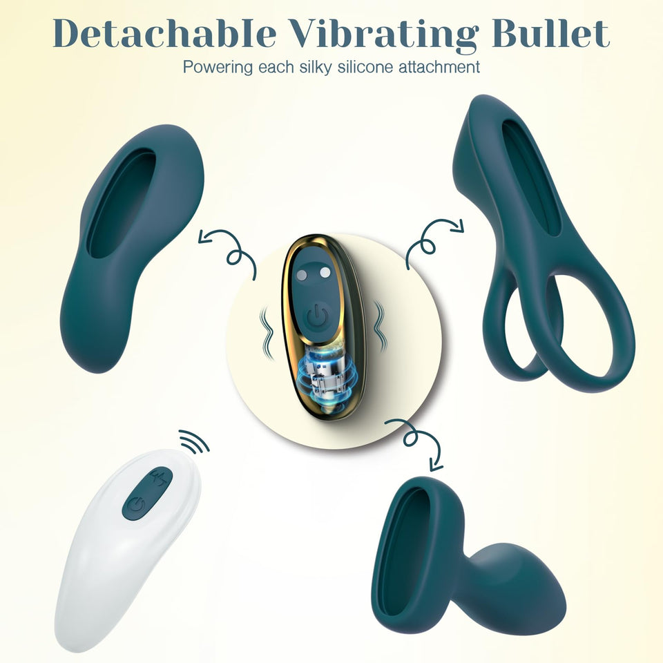 Tracy 's Dog Couples Vibrator Kit - Includes Vibrating Cock Ring, Panty Vibrator & Butt Plug with Removable Rechargeable Bullet,