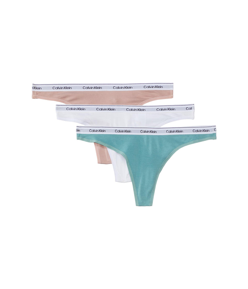 Calvin Klein Womens Modern Logo Thong 3-Pack Subdued/White/Zoni Beach X-Large