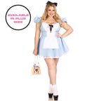 3 PC Storybook Alice, includes stretch twill lace up apron dress with built in petticoat, pin on back bow, and bow headband.