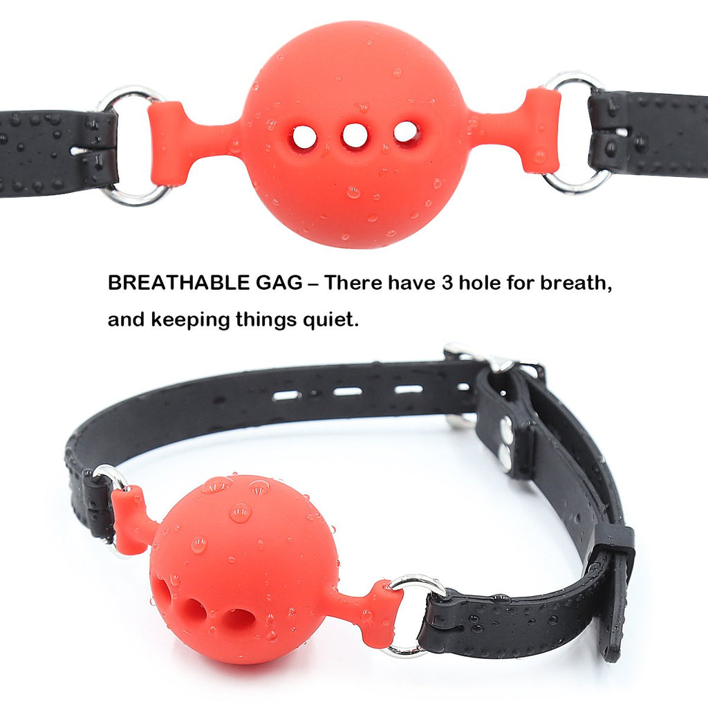 RYOZOCH Silicone Breathable Ball Gag for Adult Bondage Restraints Sex Play (Red+Black, 1.7in Ball)
