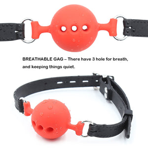 RYOZOCH Silicone Breathable Ball Gag for Adult Bondage Restraints Sex Play (Red+Black, 1.9in Ball)