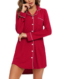 Anjue Night Shirts for Women Sleepwear Womens Nightgown Long Sleeve Sleep Shirt V-Neck Nightshirt(Red,M)