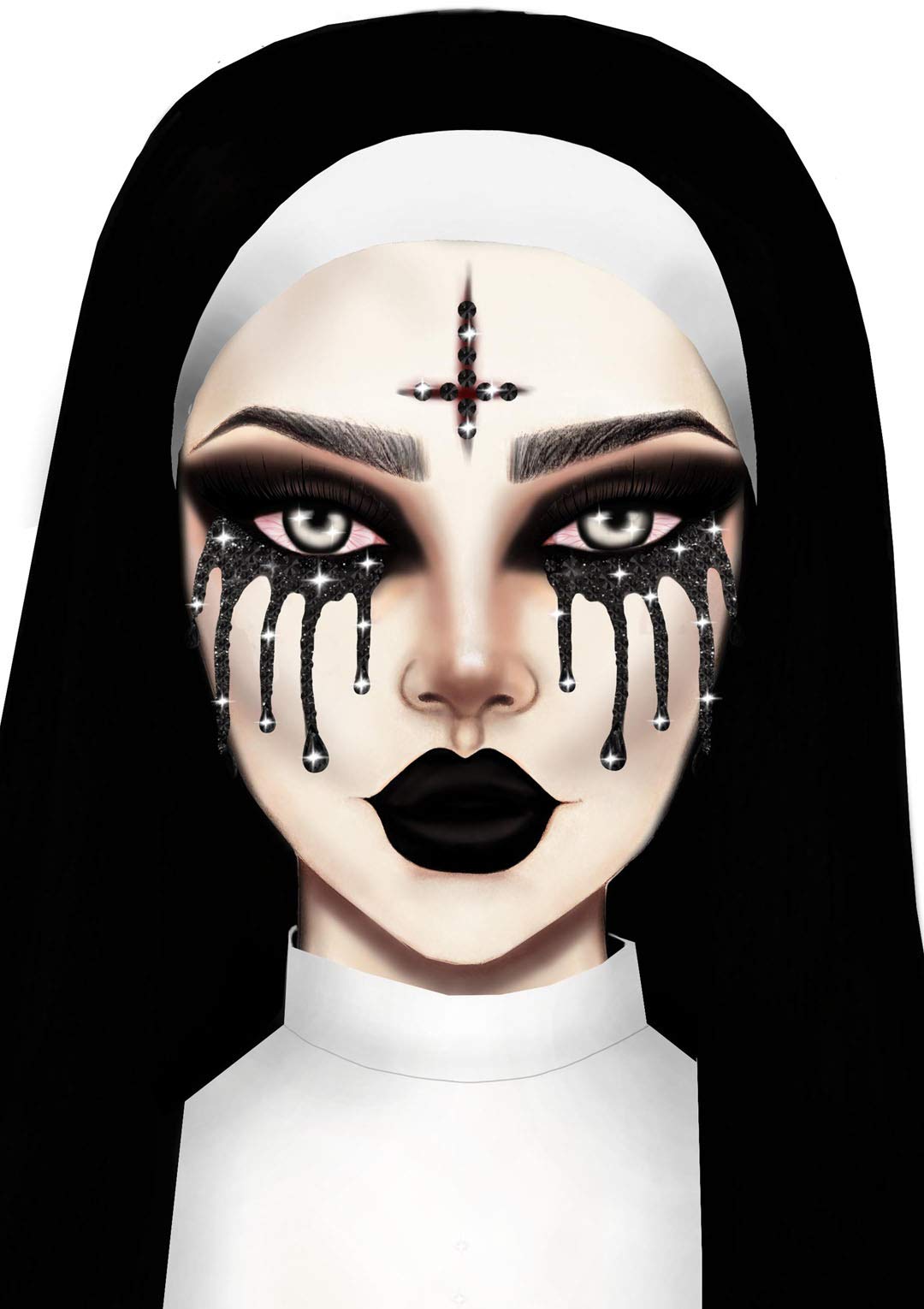 Possessed Adhesive Face Jewels - O/S / Black/Red