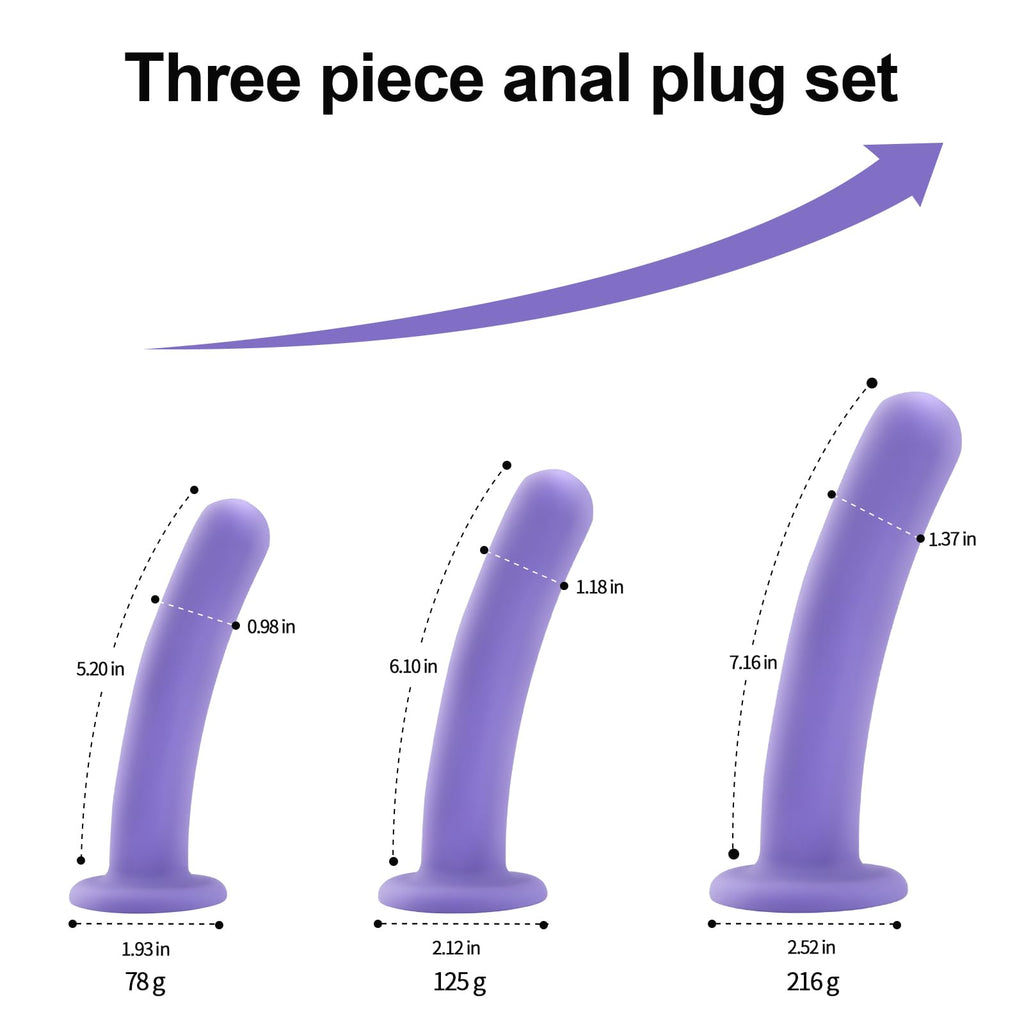 Dildo Anal Plug Trainer Kit, 3 Sizes Butt Plugs Training Silicone Dildo with Strong Suction Cup Anal Toys Prostate Vaginal G Spo