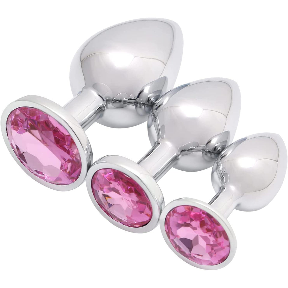 Valentines Day Gifts for Couples Anal Butt Plug Set, Small + Medium + Big Stainless Steel Set Fetish Butt Plug Anal Plug Hook wi