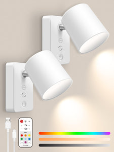 Alusso Lighting Led Wall Sconce Set Of 2, 4Cct & Dimmable & Rgb, 4000Mah Usb Rechargeable Battery Operated Wall Light, Remote &