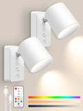 Alusso Lighting Led Wall Sconce Set Of 2, 4Cct & Dimmable & Rgb, 4000Mah Usb Rechargeable Battery Operated Wall Light, Remote &