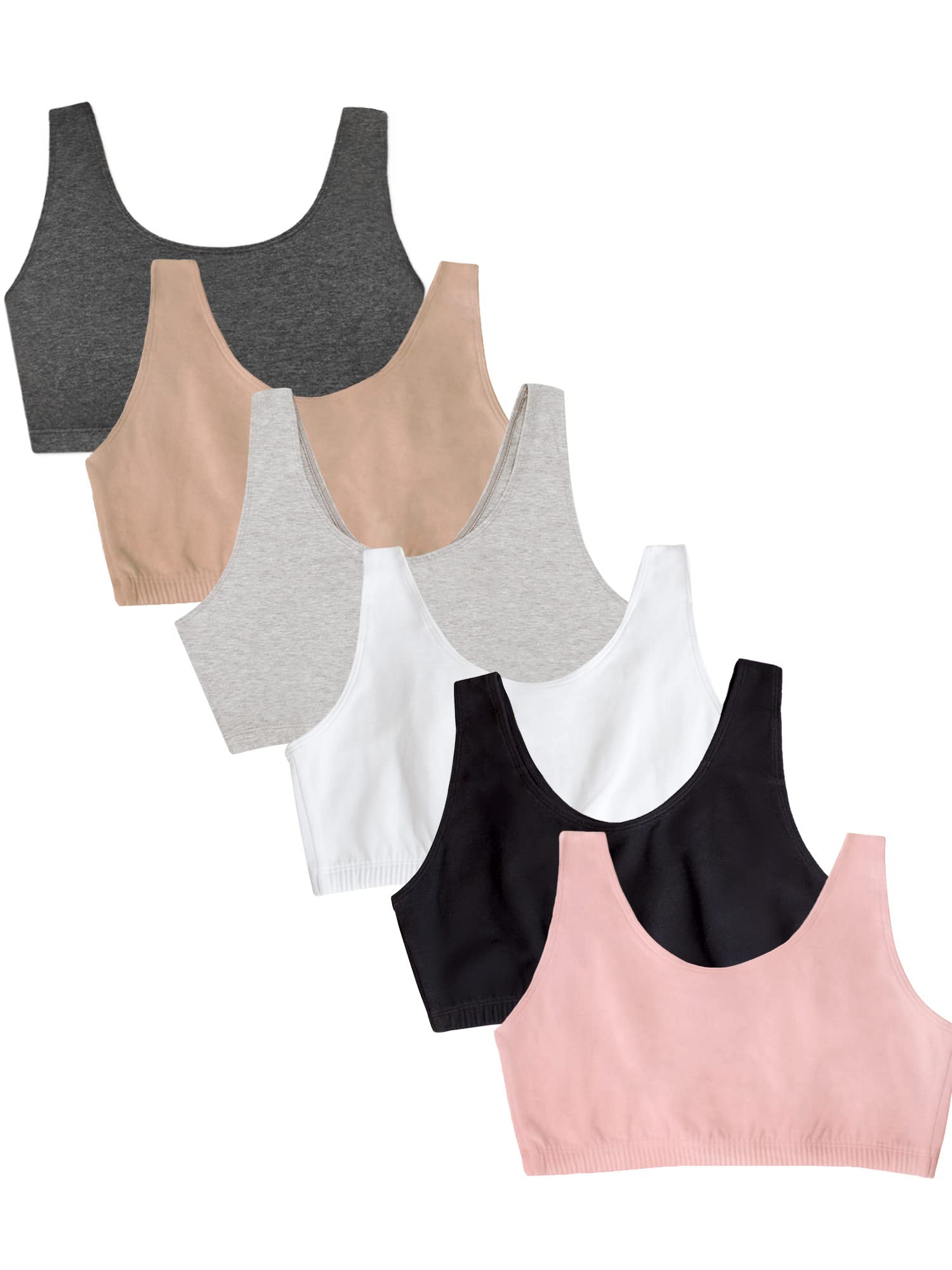 Fruit of the Loom Womens Built Up Tank Style Sports Bra Value Pack, Sand/White/Heather Grey/Black/Blush/Charcoal