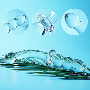 Small Crystal Glass Thin Curved Pleasure Cute Double-Ended Anal Plug Beads Dildo, Beginner Massager Anal Sex Toy Men and Women M