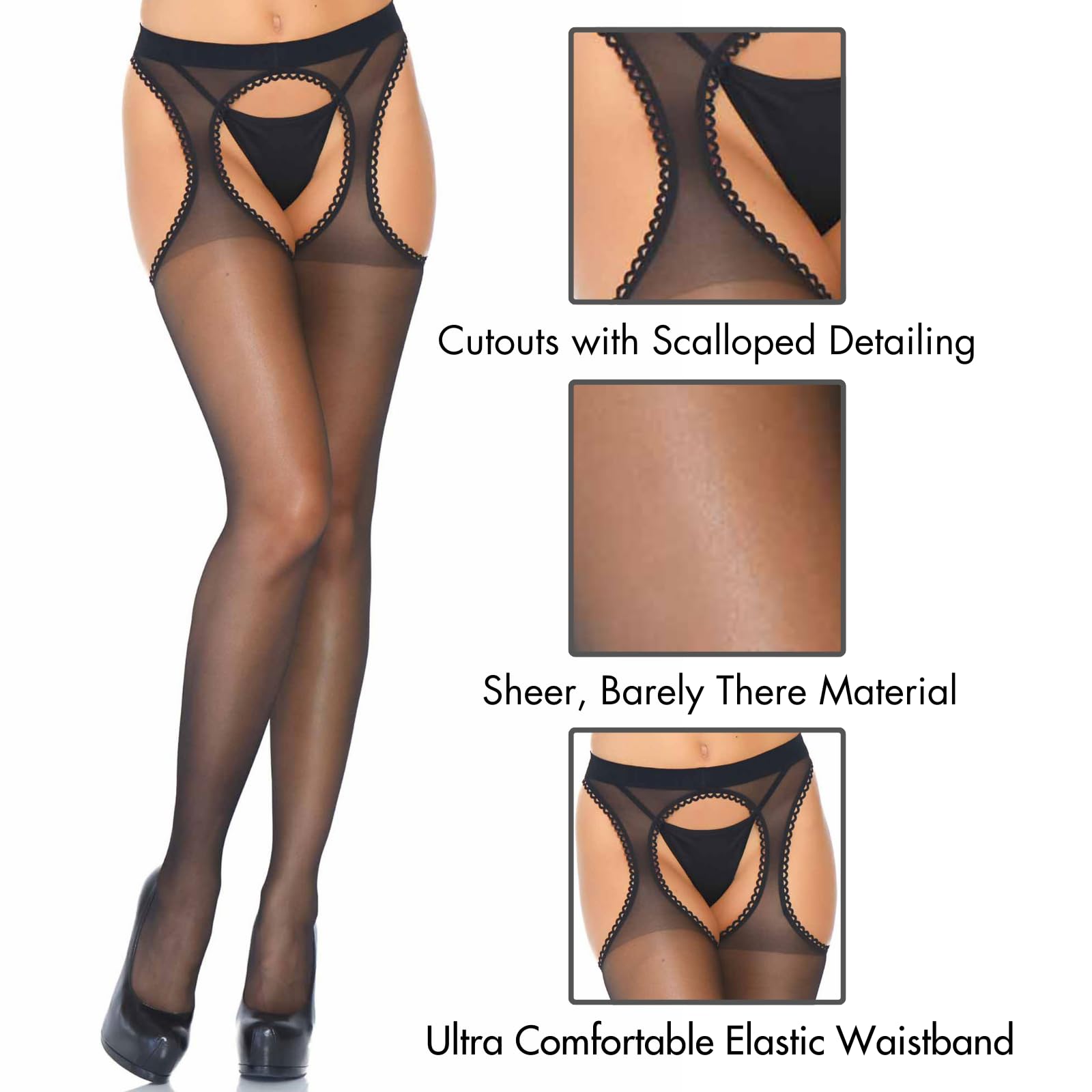 Leg Avenue Spandex sheer scalloped suspen Black Color