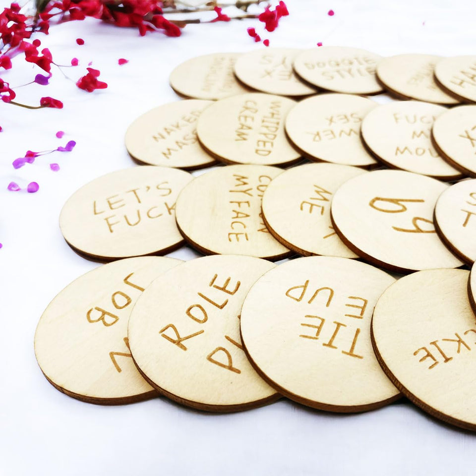 20Pcs Funny Tokens Sex, Date Night Ideas Activity Tokens Games Funny Wooden Couples Wedding Anniversary Token Gift Romantic Funn