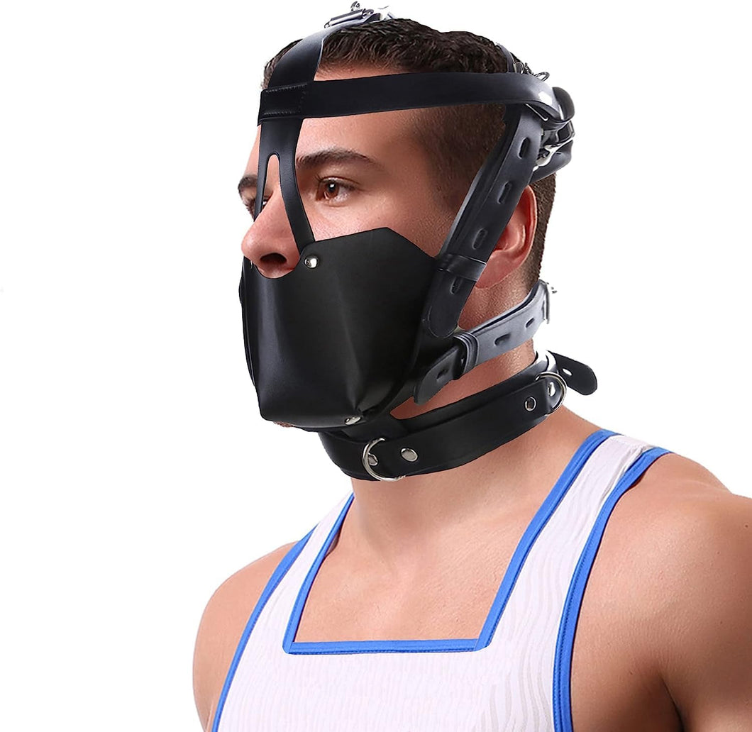 MFMYEE Bondage Mask With Gag Ball Hood,Adjustabale Y-Shape Restraint Head Harness Breathable Mouth Ball Leather Mouth Masks & Mu