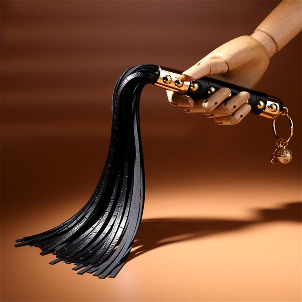 Sex Whip 16.5'' PU Leather Riding Crop, Gold Riveting and Black BDSM Whip Floggers Whip Flirting Fantasy Sex Toys Whips and Padd